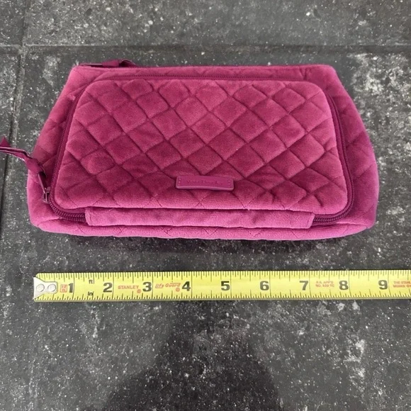 Vera Bradley Magenta Velvet Quilted Cosmetic Bag with Outside Zipper Pocket. - Picture 5 of 7